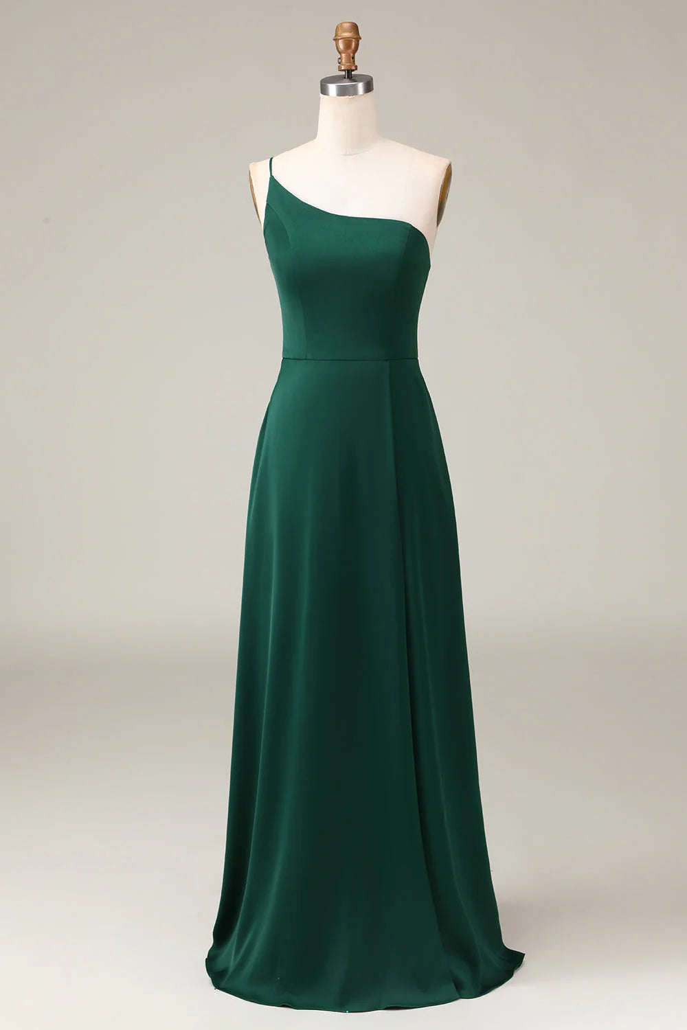 Vestido de dama de honor de gasa con corte en A y un hombro hasta el suelo